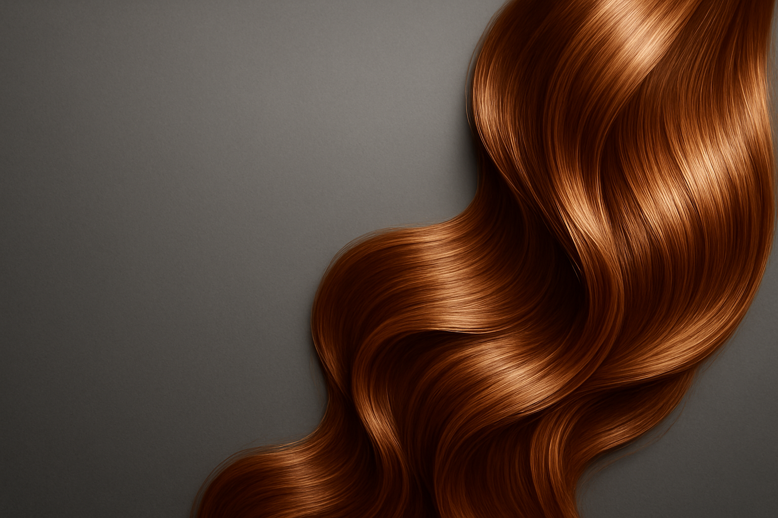 fondo de escalas de grises con un cabello sedoso en la parte derecha de color caramelo y brillante